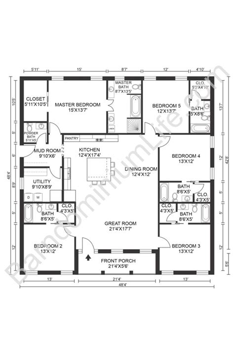 5 bedroom and 5 bathrooms metal barn house plans|5 bedroom barndominium plans.